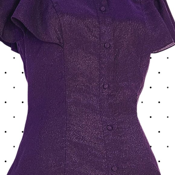 Black bottom up blouse with ruffled cap sleeves - Picture 2 of 4